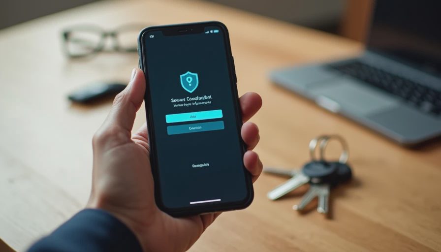 A documentary shot of a person holding a smartphone showing a security alert on a wooden table, capturing a realistic daily moment.