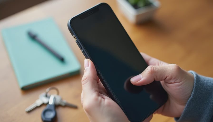 A documentary shot of a person holding a smartphone on a wooden table, capturing a realistic daily moment of reading a text message.