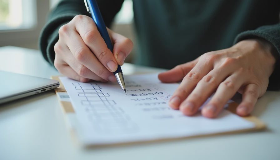 A close-up documentary image of hands checking off items on a paper list at a desk in natural light.