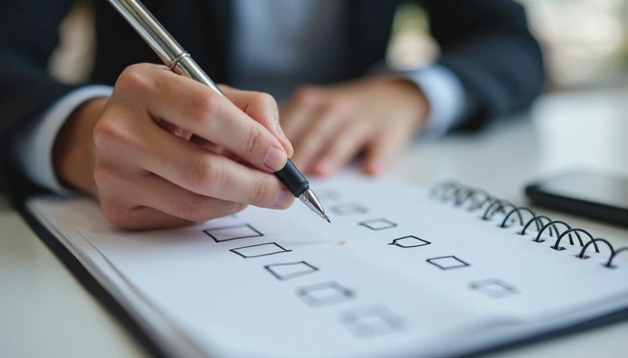 A close-up documentary image of hands writing notes on a paper notebook at a desk in natural light.