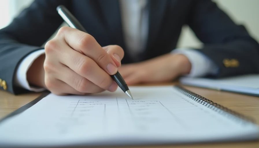 A close-up documentary image of hands writing notes on a paper notebook at a desk in natural light.