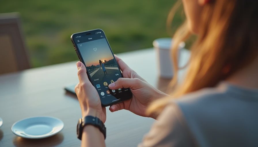 A documentary shot of a person holding a smartphone showing photos, capturing a realistic daily moment of travel preparation.