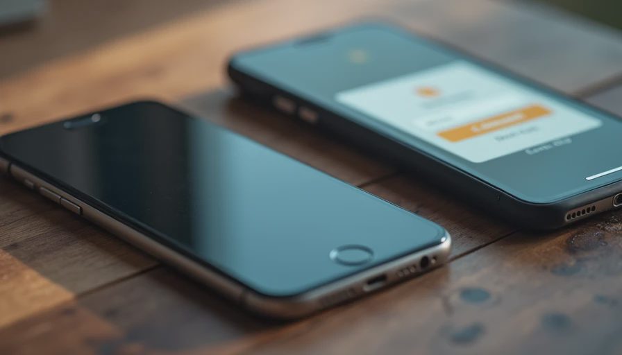 A close-up documentary shot showing a smartphone on a rough wooden desk with 'No Service' on its screen, adjacent to another device displaying a locked bank account login page.