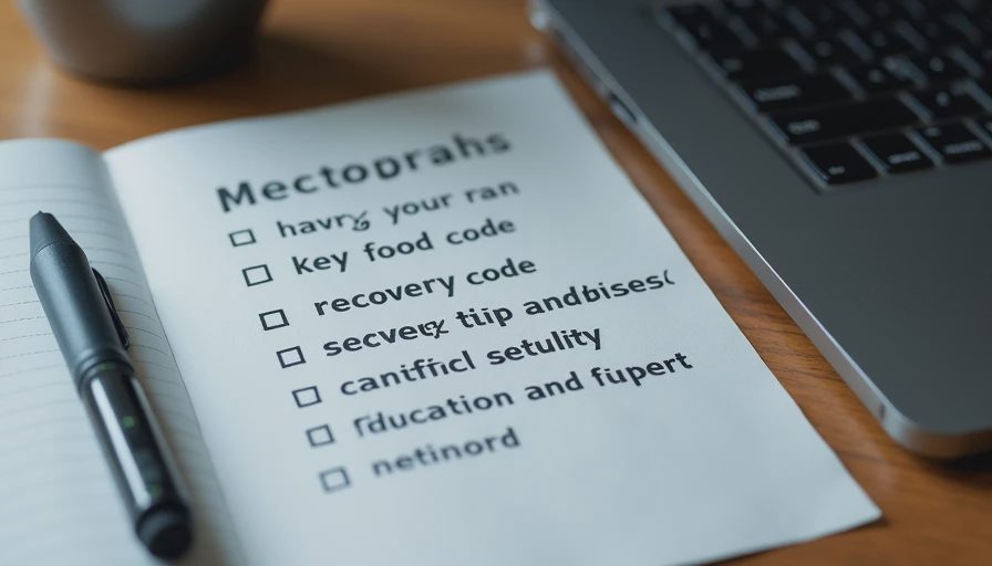 A documentary photo of handwritten recovery codes on a paper sticky note placed next to a passport on a desk.
